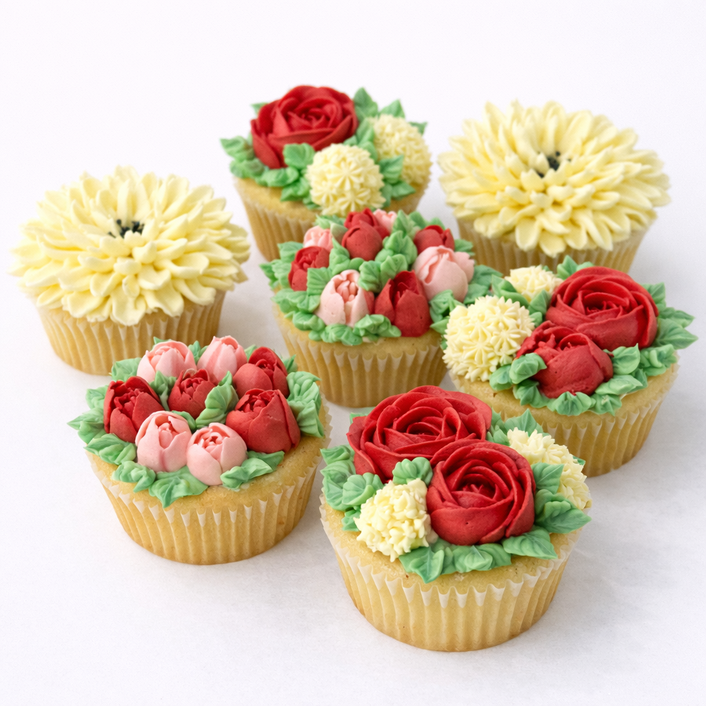 Floral buttercream cupcakes handcrafted by Cake Alchemy