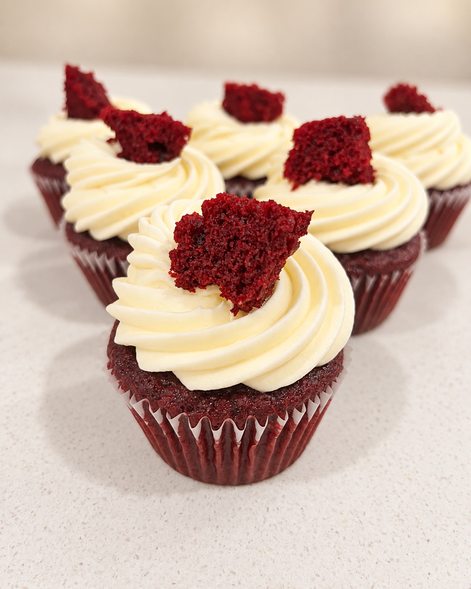 Red velvet cupcakes with cream cheese frosting by Cake Alchemy
