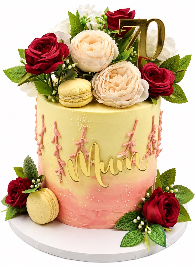 Seventieth birthday floral cake by Cake Alchemy